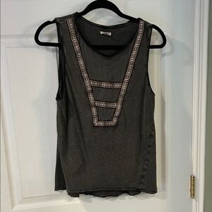 Ecote Black Tank Top with Embroidered Detail